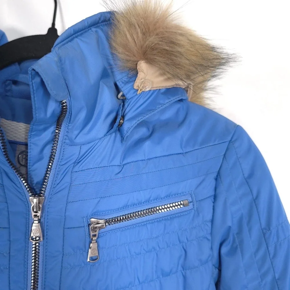 POIVRE BLANC Kids Girls 8 Ski‎ Jacket Blue Fur Hood Insulated Zip Winter Coat